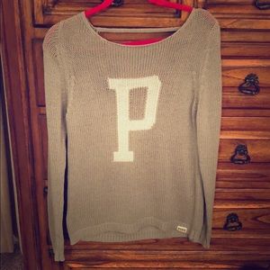 PINK Varsity P Logo deep-cut back sweater